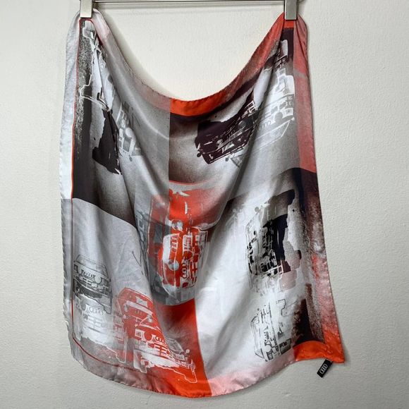 Roeckl Silk Square Scarf Cars Automobiles Orange Grey - Picture 9 of 9